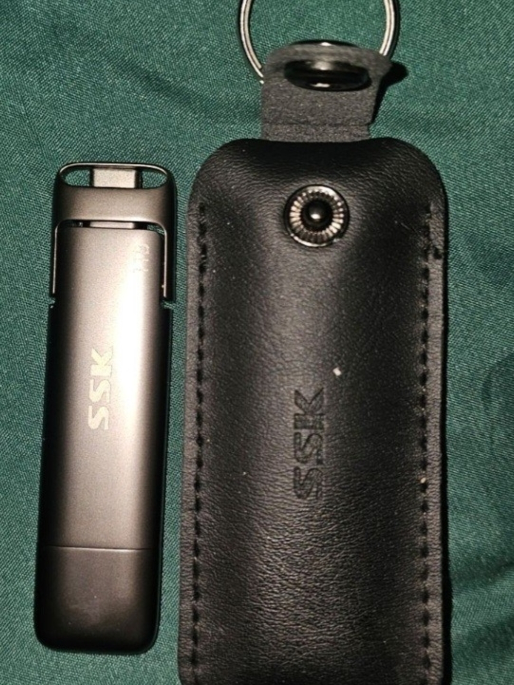 Black USB Flash Drive with Leather Keychain Pouch
